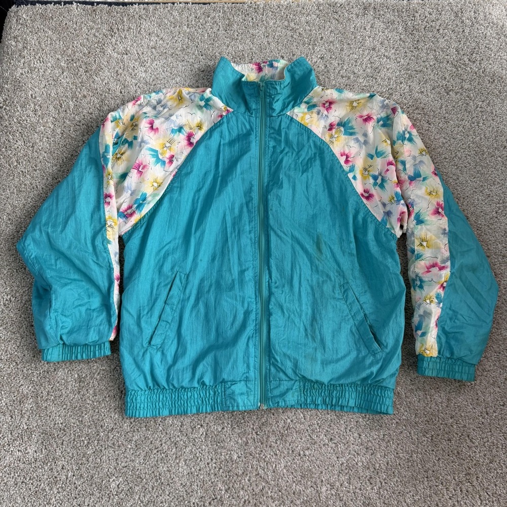 Vintage 80s 90s Bocoo Tracksuit Womens Medium Blue Floral Zip Jacket Pants Set
